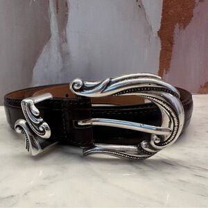 Brighton Croc Embossed Leather Belt Women’s Sz 2X Handcrafted USA Silver Buckle